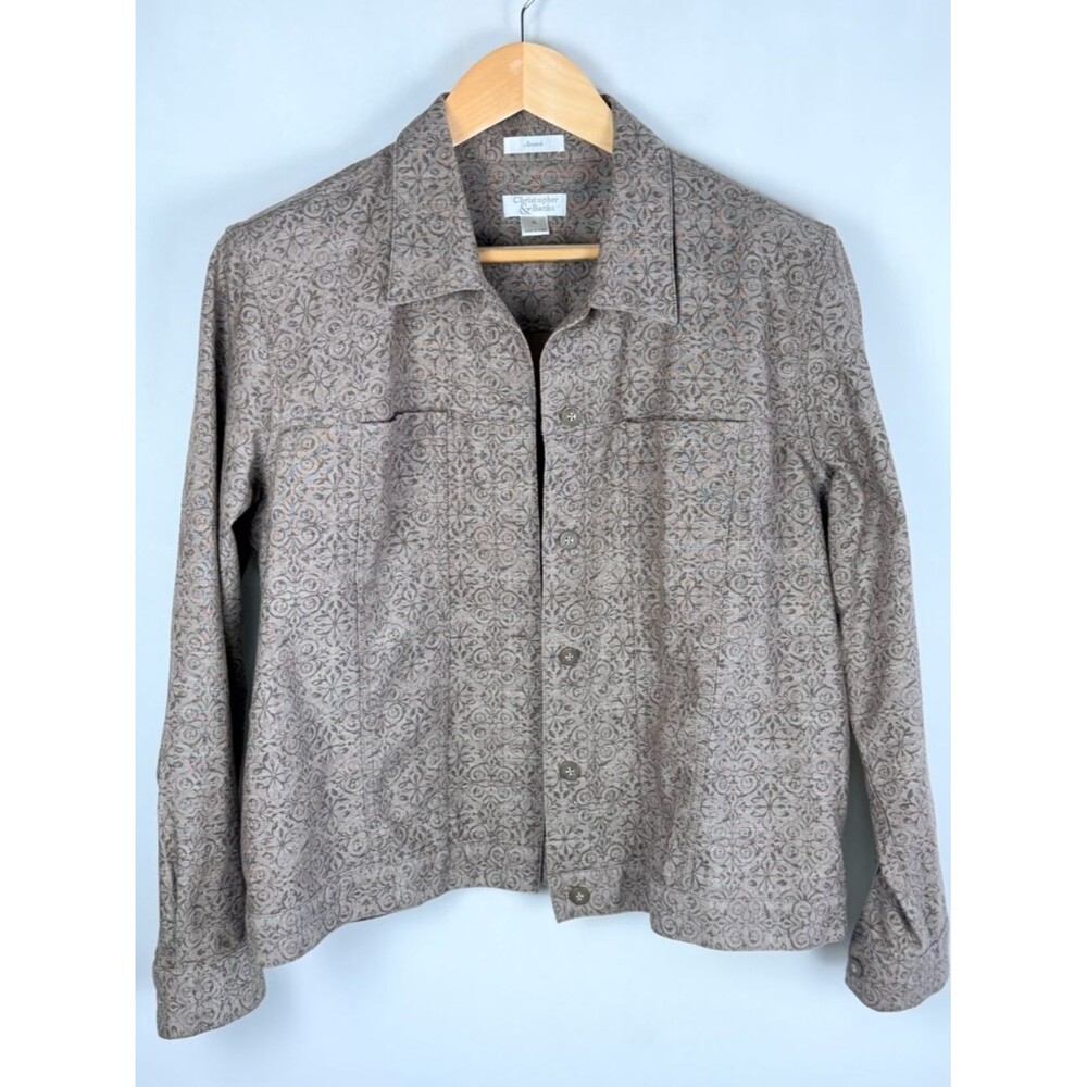 Christopher & Banks Vintage 2004 Jacket XL Brown Floral Button Up Lightweight